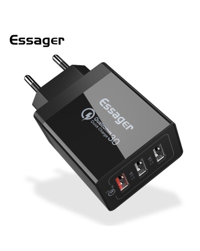 Мережевий зарядний пристрій Essager Fangbo QC3.0 3U (QC+Dual 2.4A) Charging Head  black (ECTQC3-FBB01 (ECTQC3-FBB01)