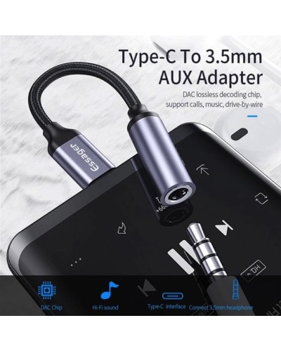 Адаптер Essager E01 Type c to 3.5mm Jack Headphone Adapter  grey (EZJE01-0G) (EZJE01-0G)