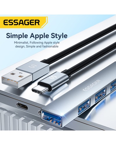 Хаб Essager Fengyang 4 in 1 Splitter (Type-C port)  grey (EHBC04-FY0G-P) (EHBC04-FY0G-P)