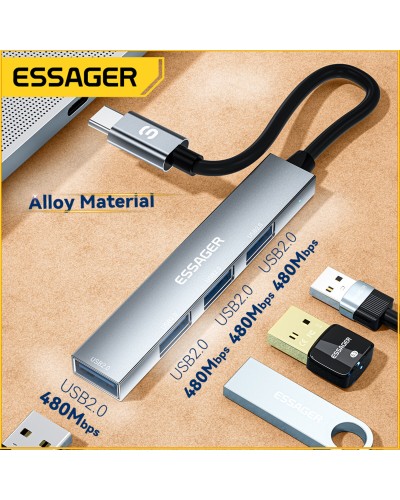 Хаб Essager Fengyang 4 in 1 Splitter (Type-C port)  grey (EHBC04-FY0G-P) (EHBC04-FY0G-P)