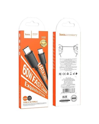 Кабель HOCO X88 Gratified 60W charging data cable for Type-C to Type-C Black (6931474783363)