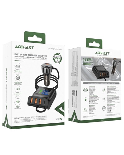 Автомобільний зарядний пристрій ACEFAST B11 138W Car Charger Splitter with Digital Display Black (AFB11)