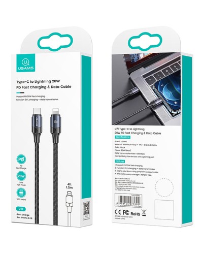 Кабель Usams US-SJ521 U71 Type-C to Lightning 20W PD Fast Charging &amp; Data Cable 1.2m Black (SJ521USB01)