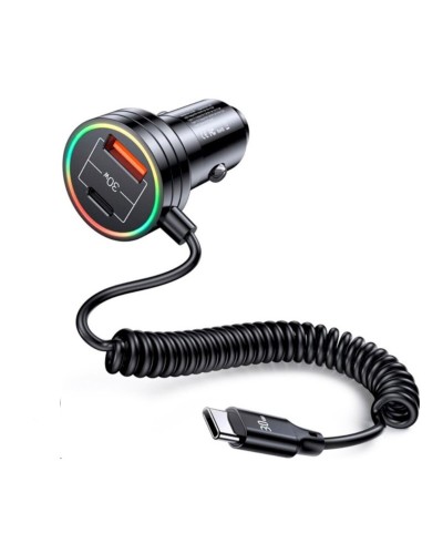 АЗП Usams US-CC167 C33 30W Car Charger With Spring Cable Black (CC167CC01)