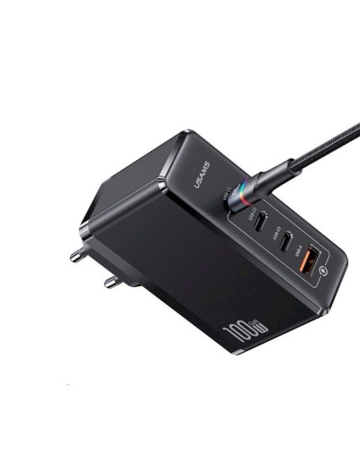 Мережевий зарядний пристрій Usams US-CC163 T50 100W 4 Ports ACCC GaN Fast Charger (EU) Black (CC163TC01)