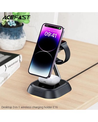 Бездротовий зарядний пристрій ACEFAST E16 desktop 3-in-1 wireless charging holder Black (AFE16B)