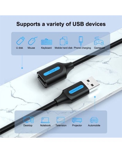 Кабель Vention USB 2.0 A Male to A Female Extension Cable 1.5M black PVC Type (CBIBG) (CBIBG)