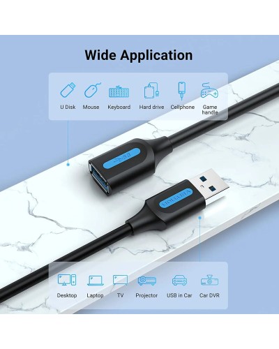 Кабель Vention USB 3.0 A Male to A Female Extension Cable 1M black PVC Type (CBHBF) (CBHBF)