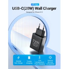 Зарядное устройство Vention 1-port USB-C Wall Charger(20W) EU-Plug Black (FADB0-EU) (FADB0-EU)