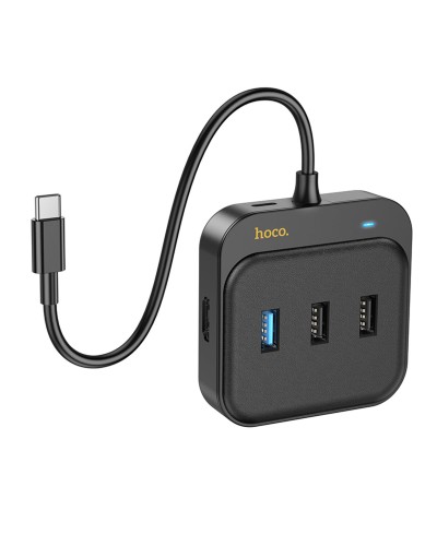 Хаб HOCO HB37 Easy link 6-in-1 Multiport Adapter(HDTV+RJ45+USB3.0+USB2.0*2+PD100W) Black (6931474799029 )