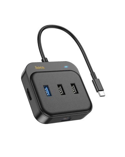 Хаб HOCO HB37 Easy link 6-in-1 Multiport Adapter(HDTV+RJ45+USB3.0+USB2.0*2+PD100W) Black (6931474799029 )