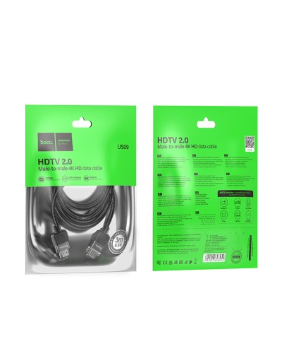 Кабель HOCO US09 Cutting-edge HDTV 2.0 male-to-male 4K HD data cable(L=3M) Black (6942007608978 )