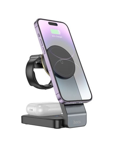 Бездротовий зарядний пристрій HOCO CQ3 Motorcycle folding 3-in-1 magnetic wireless fast charger Black (6942007602334 )