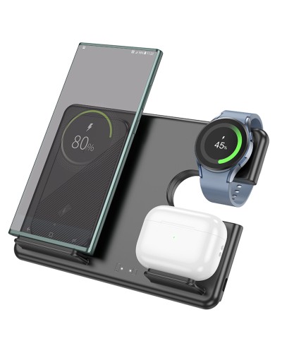 Бездротовий зарядний пристрій HOCO CQ2 Flash folding 3-in-1 wireless fast charger(SAM Watch) Black (6942007602327 )