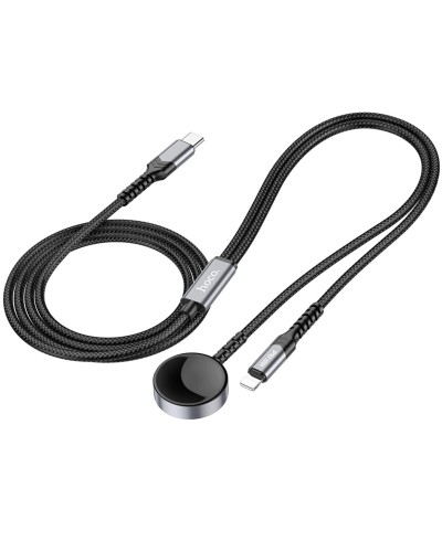 Бездротовий зарядний пристрій HOCO CW54 2-in-1 charging cable iP+iWatch Black (6942007611381 )