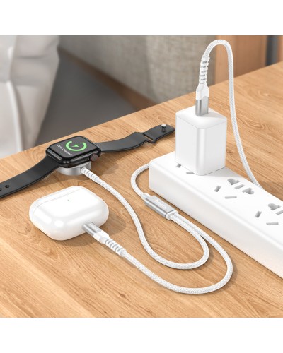 Бездротовий зарядний пристрій HOCO CW54 2-in-1 charging cable iP+iWatch White (6942007611398 )