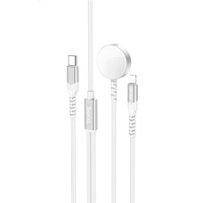 Бездротовий зарядний пристрій HOCO CW54 2-in-1 charging cable iP+iWatch White (6942007611398 )