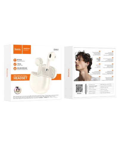 Навушники HOCO EW61 June true wireless BT headset Milky white (6942007617581 )