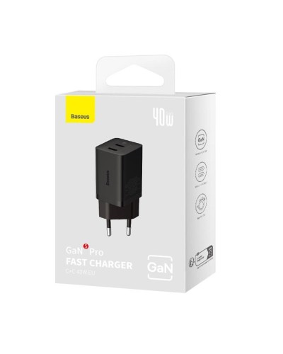 Мережевий зарядний пристрій Baseus GaN5 Pro Fast Charger C+C 40W EU Black (CCGP180101)