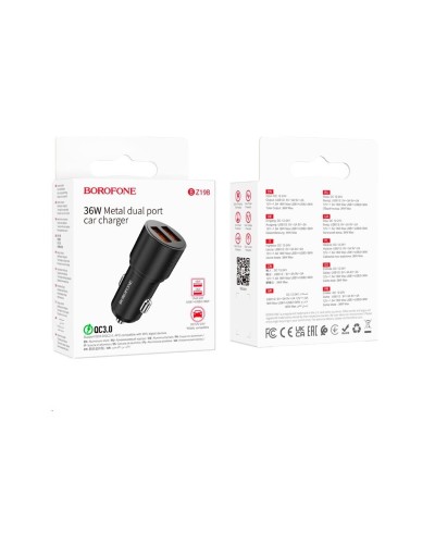 Автомобільний зарядний пристрій BOROFONE BZ19B Wisdom 36W dual port QC3.0 car charger Black (BZ19BCB)