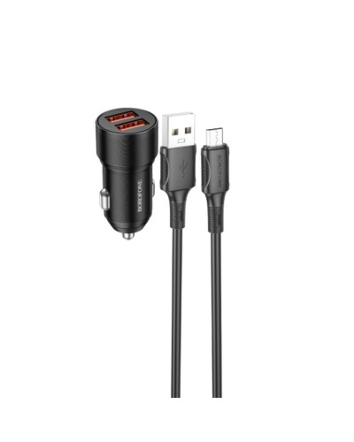 Автомобільний зарядний пристрій BOROFONE BZ19B Wisdom 36W dual port QC3.0 car charger set(Micro) Black (6941991101502)