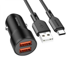 Автомобільний зарядний пристрій BOROFONE BZ19B Wisdom 36W dual port QC3.0 car charger set(Type-C) Black (6941991101533)