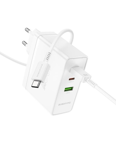 Мережевий зарядний пристрій BOROFONE BN11 Imperial PD100W three-port(2C1A) charger set(Type-C to Type-C) White (6941991103780)