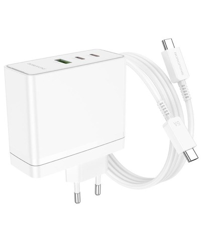 Мережевий зарядний пристрій BOROFONE BN11 Imperial PD100W three-port(2C1A) charger set(Type-C to Type-C) White (6941991103780)