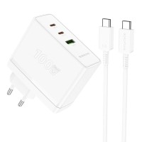Мережевий зарядний пристрій BOROFONE BN11 Imperial PD100W three-port(2C1A) charger set(Type-C to Type-C) White (6941991103780)