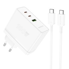 Мережевий зарядний пристрій BOROFONE BN11 Imperial PD100W three-port(2C1A) charger set(Type-C to Type-C) White (6941991103780)