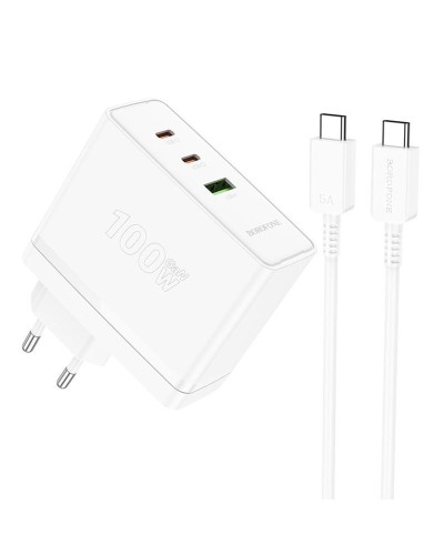 Мережевий зарядний пристрій BOROFONE BN11 Imperial PD100W three-port(2C1A) charger set(Type-C to Type-C) White (6941991103780)