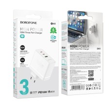 Сетевое зарядное устройство для BOROFONE BN11 Imperial PD100W three-port(2C1A) charger White (6941991103773)
