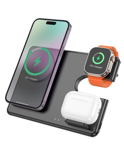 Бездротовий зарядний пристрій HOCO CQ1 Geek folding 3-in-1 magnetic wireless fast charger(for iWatch) Black (6942007602310)