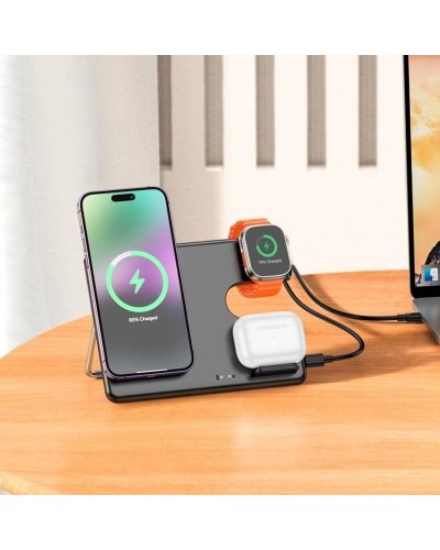 Бездротовий зарядний пристрій HOCO CQ1 Geek folding 3-in-1 magnetic wireless fast charger(for iWatch) Black (6942007602310)