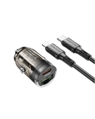 Автомобільний зарядний пристрій BOROFONE BZ29A Talented PD36W+QC3.0 car charger set(C to iP) Black (6941991108792)