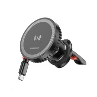 Держатель для мобильного с БЗП BOROFONE BH207 Mona retractable magnetic wireless fast charging car holder(air outlet) Black (6941991108617)