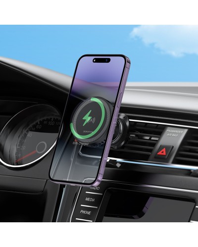 Тримач для мобiльного з БЗП BOROFONE BH207 Mona retractable magnetic wireless fast charging car holder(air outlet) Black (6941991108617)