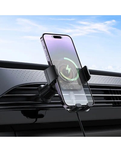 Тримач для мобiльного з БЗП BOROFONE BH209 Riley wireless fast charging car holder(air outlet) Black (6941991108679)