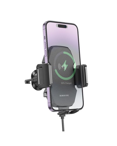 Тримач для мобiльного з БЗП BOROFONE BH213 Adelante wireless fast charging car holder(air outlet) Black (6941991109775)