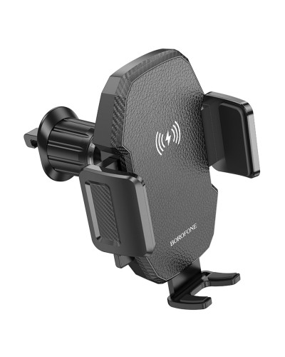 Тримач для мобiльного з БЗП BOROFONE BH213 Adelante wireless fast charging car holder(air outlet) Black (6941991109775)