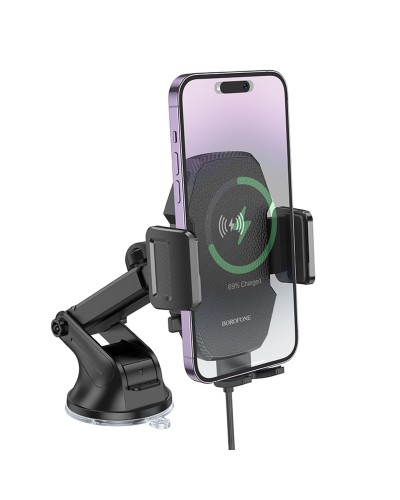 Тримач для мобiльного з БЗП BOROFONE BH214 Adelante wireless fast charging car holder(center console) Black (6941991109782)