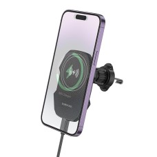Держатель для мобильного с БЗП BOROFONE BH215 Adelante magnetic wireless fast charging car holder(air outlet) Black (6941991109799)