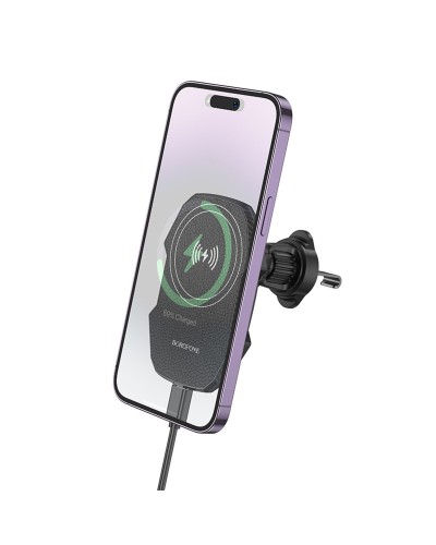 Тримач для мобiльного з БЗП BOROFONE BH215 Adelante magnetic wireless fast charging car holder(air outlet) Black (6941991109799)