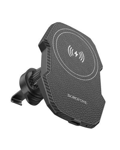 Тримач для мобiльного з БЗП BOROFONE BH215 Adelante magnetic wireless fast charging car holder(air outlet) Black (6941991109799)