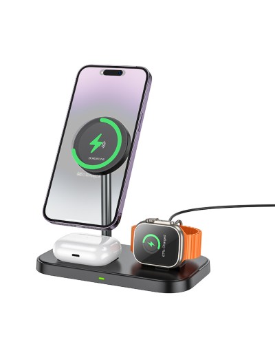 Бездротовий зарядний пристрій BOROFONE BQ29 Feliz 3-in-1 wireless fast charger Black (6941991110290)