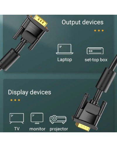 Кабель Vention VGA(3+6) Male to Male Cable with ferrite cores 1M Black (DAEBF) (DAEBF)