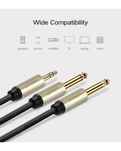 Аудіо кабель UGREEN AV126 3.5mm TRS to Dual 6.35mm TS Audio Cable 2m (Gray)(UGR-10615) (UGR-10615)