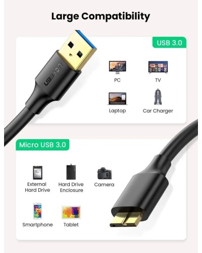 Кабель UGREEN US130 USB 3.0 A Male to Micro USB 3.0 Male Cable 0.5m (Black)(UGR-10840) (UGR-10840)