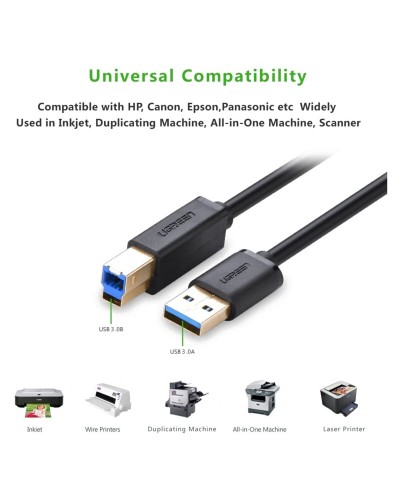 Кабель UGREEN US210 USB 3.0 AM to BM Print Cable 2m (Black ） (UGR-10372) (UGR-10372)