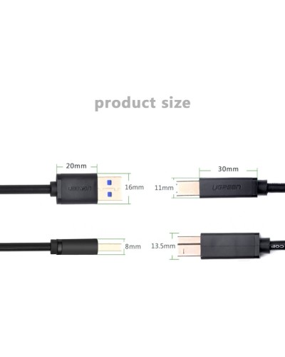 Кабель UGREEN US210 USB 3.0 AM to BM Print Cable 2m (Black ） (UGR-10372) (UGR-10372)